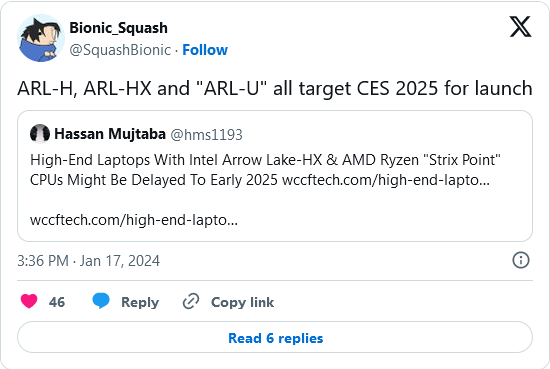 Intel 20A 工艺，消息称英特尔计划 CES 2025 上推出移动版 Arrow Lake 处理器