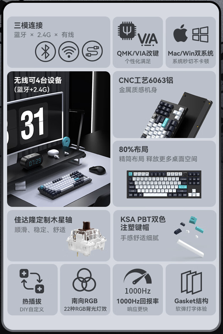 Keychron 推出 Q3 Max 三模机械键盘：Gasket 结构、TKL 配列，1148 元起