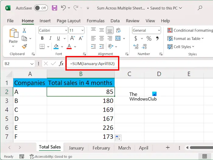 How to sum cells in multiple worksheets in Excel