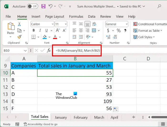 How to sum cells in multiple worksheets in Excel