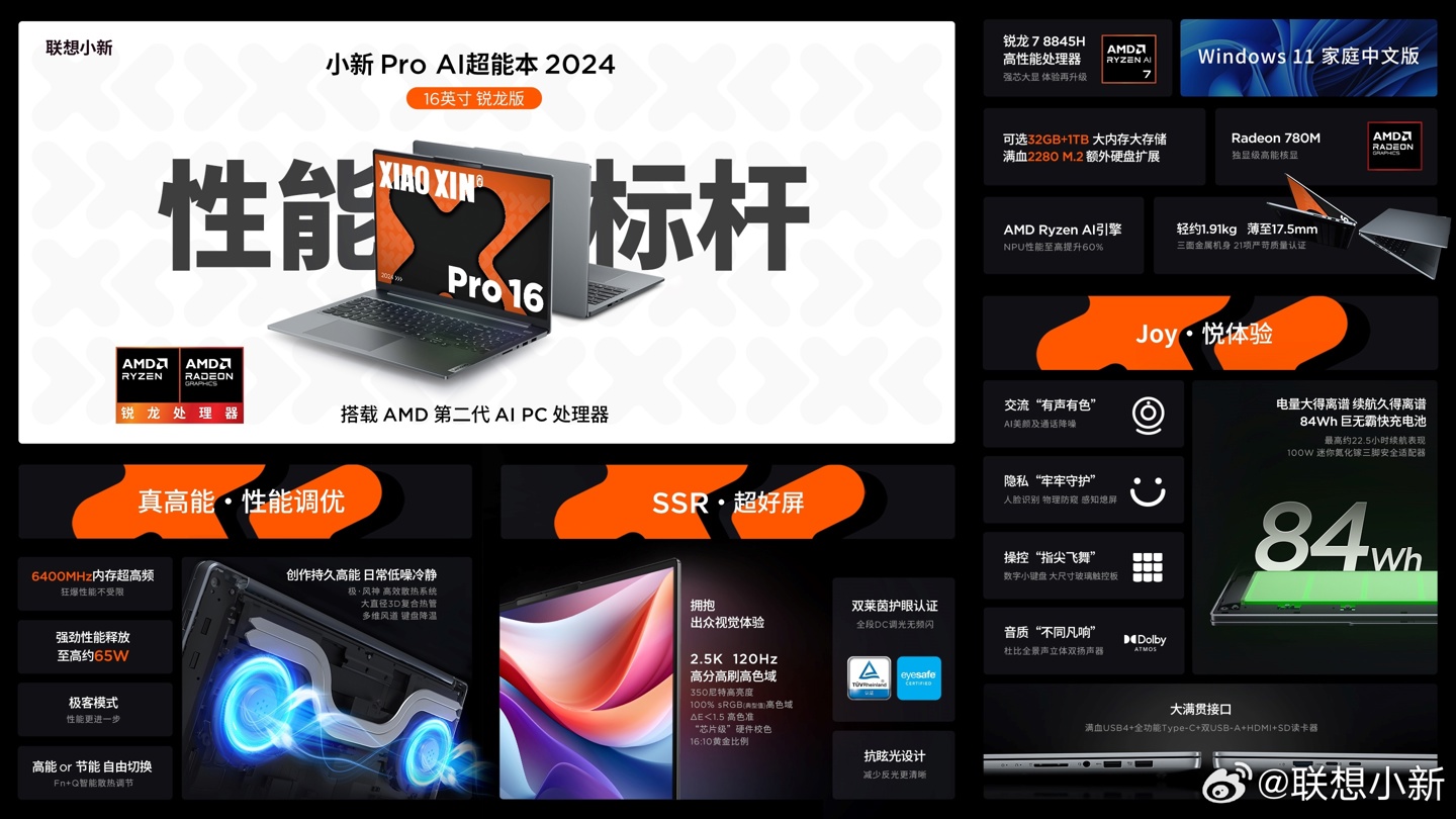 联想小新 Pro 14 2024 锐龙版笔记本开箱，提供 100W 三脚适配器