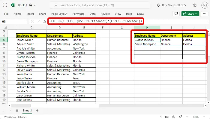 How to use Excel filter function with multiple conditions