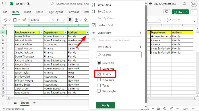 여러 조건으로 Excel 필터 기능을 사용하는 방법