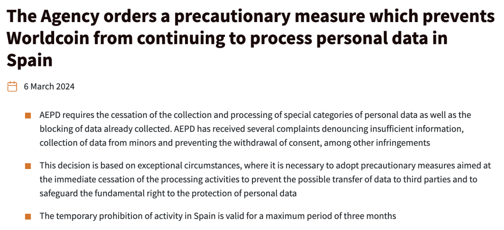 Spain bans Worldcoin for three months! South Korea also launched an investigation: action will be taken if violations are violated