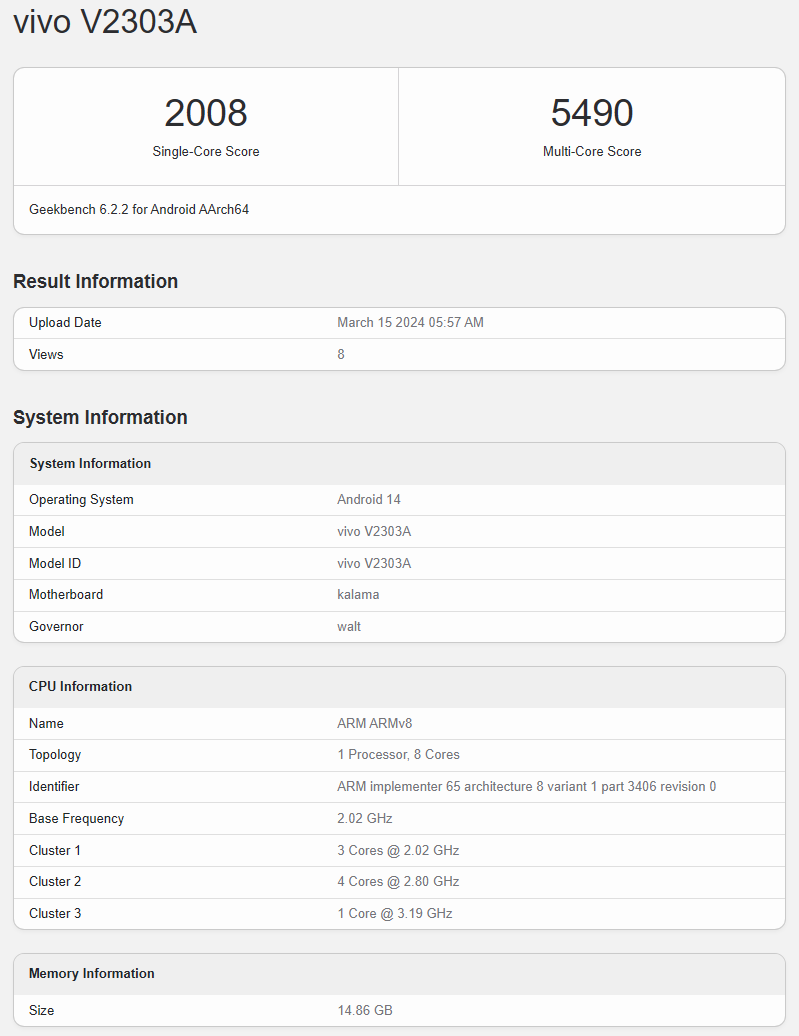 vivo X Fold 3 折叠屏手机现身 Geekbench，搭载骁龙 8 Gen 2 处理器