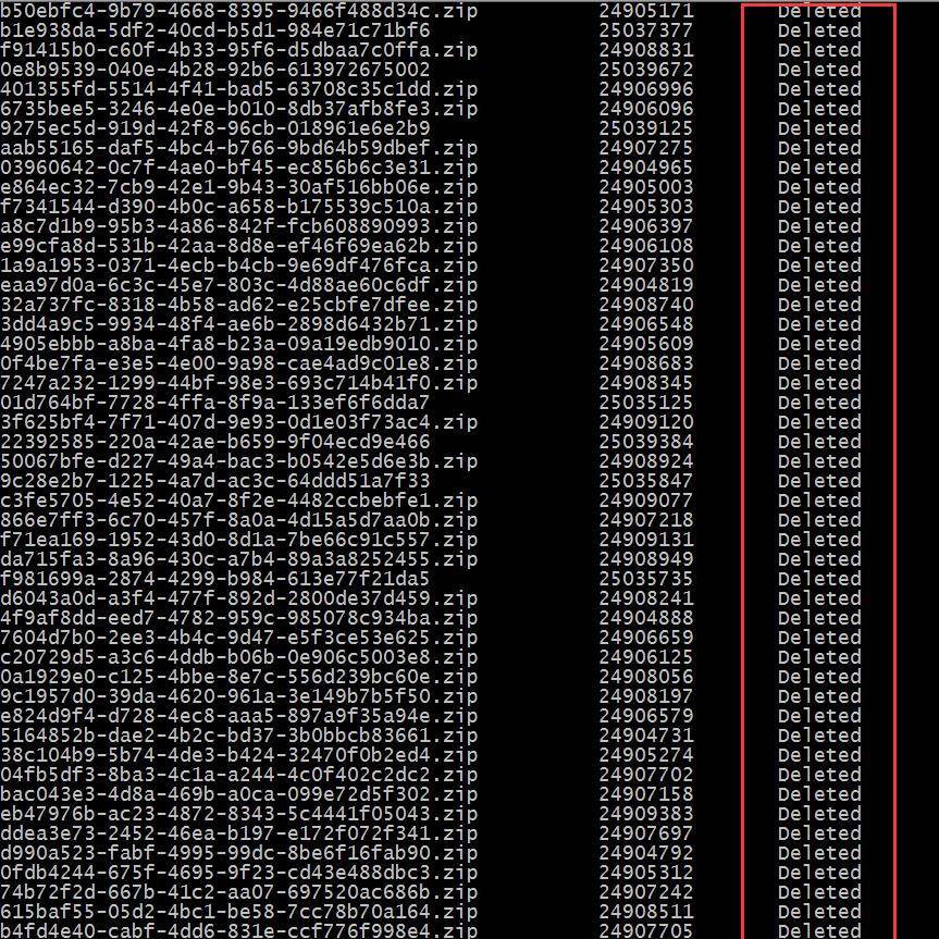 Die Daten reichen vom Löschen der Datenbank bis zum Weglaufen und anschließenden Zurücksetzen zur Wiederherstellung.