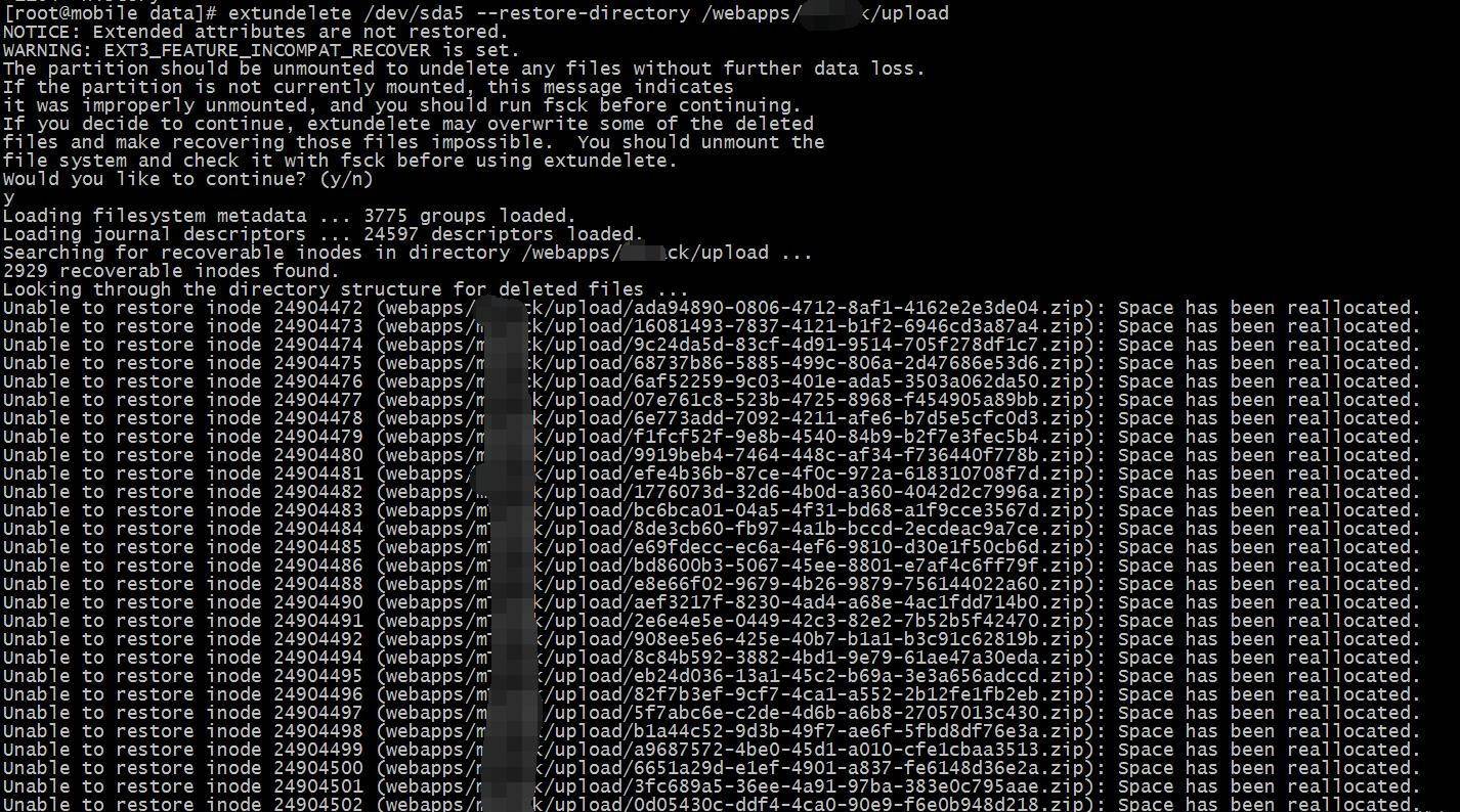 Die Daten reichen vom Löschen der Datenbank bis zum Weglaufen und anschließenden Zurücksetzen zur Wiederherstellung.