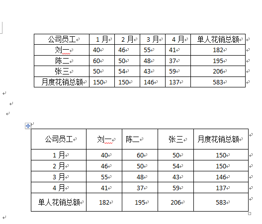 How to switch tables horizontally and vertically in word