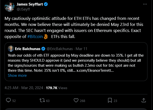 SEC menangguhkan Ark, Hashdex Ethereum spot ETF! Penganalisis tidak lagi optimistik tentang Mei berlalu