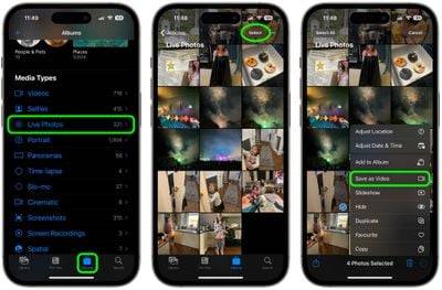 Convert multiple live photos to single video on iPhone