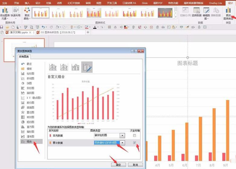 PPT で折れ線グラフと縦棒グラフの混合グラフを作成する手順