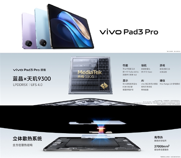 行业唯一！vivo Pad3 Pro跑分超213万：全球首款天玑9300平板