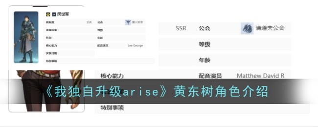 《我獨自升級arise》黃東樹角色介紹