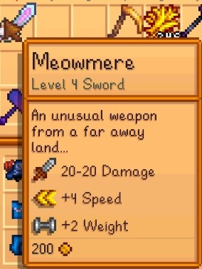 Lembah Stardew panduan pemerolehan senjata kaitan Terraria Meow Knife