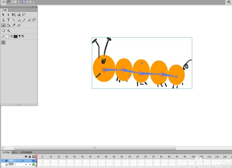 Detailed steps for drawing crawling caterpillar animation in Flash