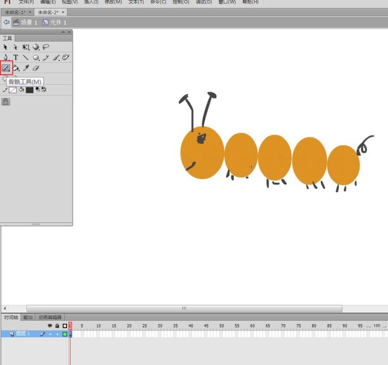 Detailed steps for drawing crawling caterpillar animation in Flash