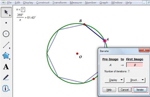 Langkah-langkah melukis heptagon menggunakan pad lakar geometri