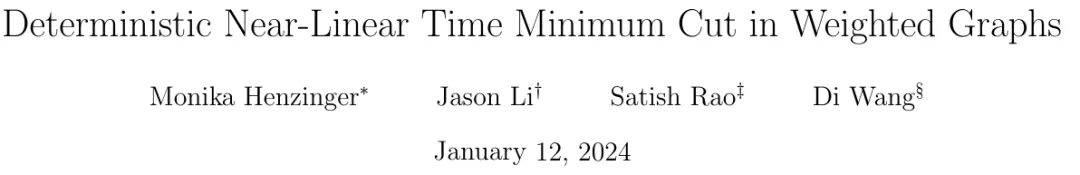 Beim Minimum-Cut-Problem ungerichteter Graphen wurde ein neuer Durchbruch erzielt, und die Google-Forschung gewann den SODA 2024 Best Paper Award