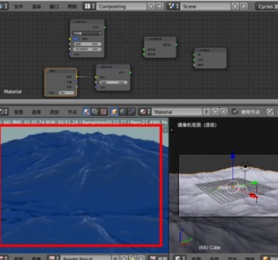 The specific process of creating a sea surface with waves and foam using blender