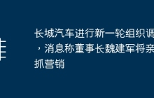 长城汽车进行新一轮组织调整，消息称董事长魏建军将亲自抓营销