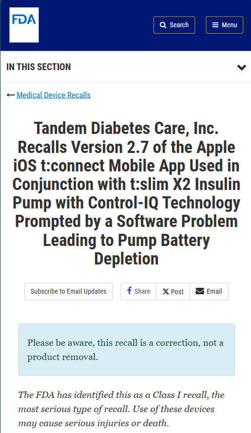 胰岛素泵软件错误造成 200 多人受伤，美国 FDA 紧急最高级别召回