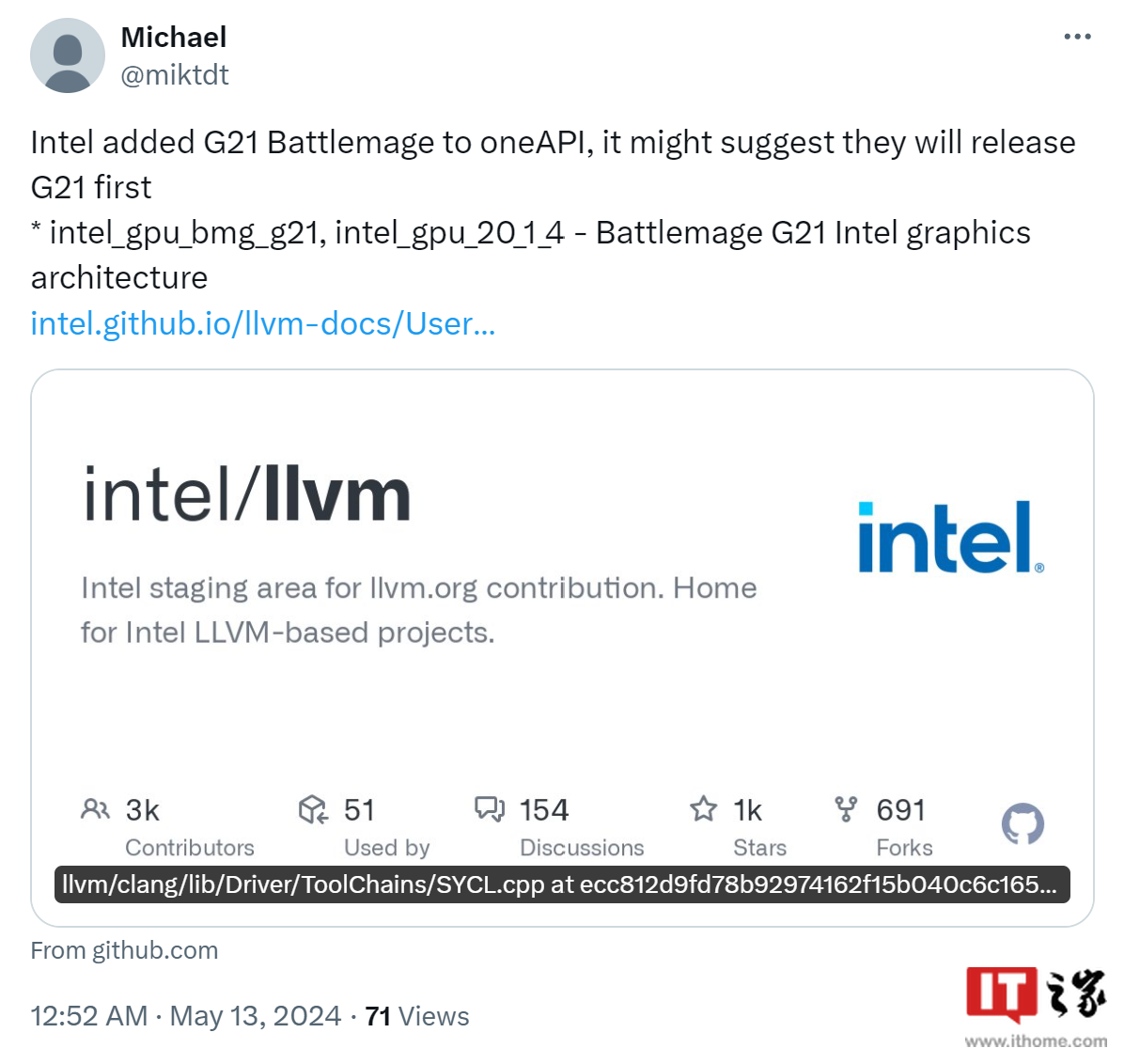 有望成为英特尔下代独显首发 GPU ,bmg_g21 核心率先现身 LLVM 更新