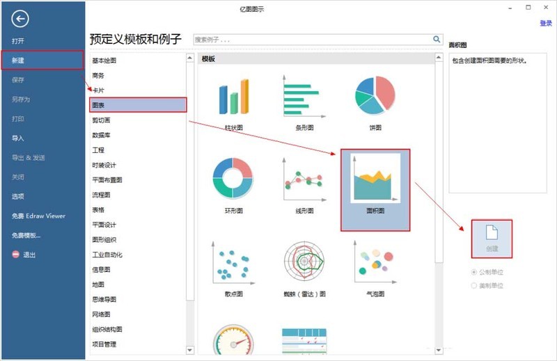 亿图流程图制作软件设计商务面积图表的详细步骤