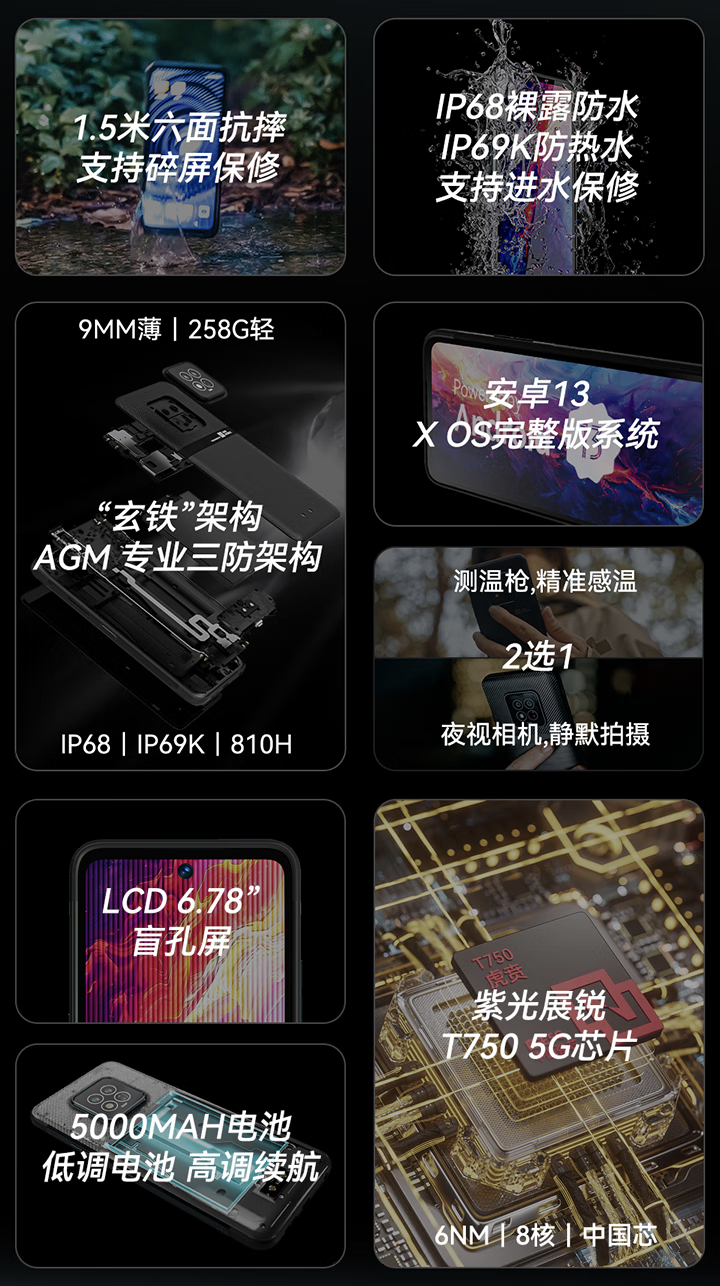 AGM X6 三防手机开售:选配夜视 / 测温、接口裸露防水,首发价 2799 元
