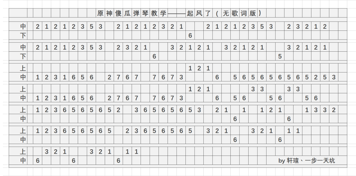 原神起风了乐谱