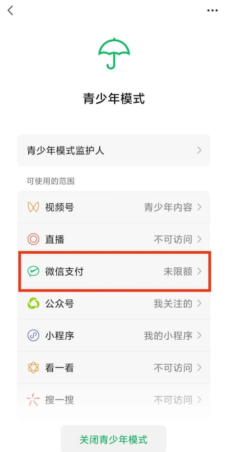 微信青少年模式设置限额付款的方式与步骤