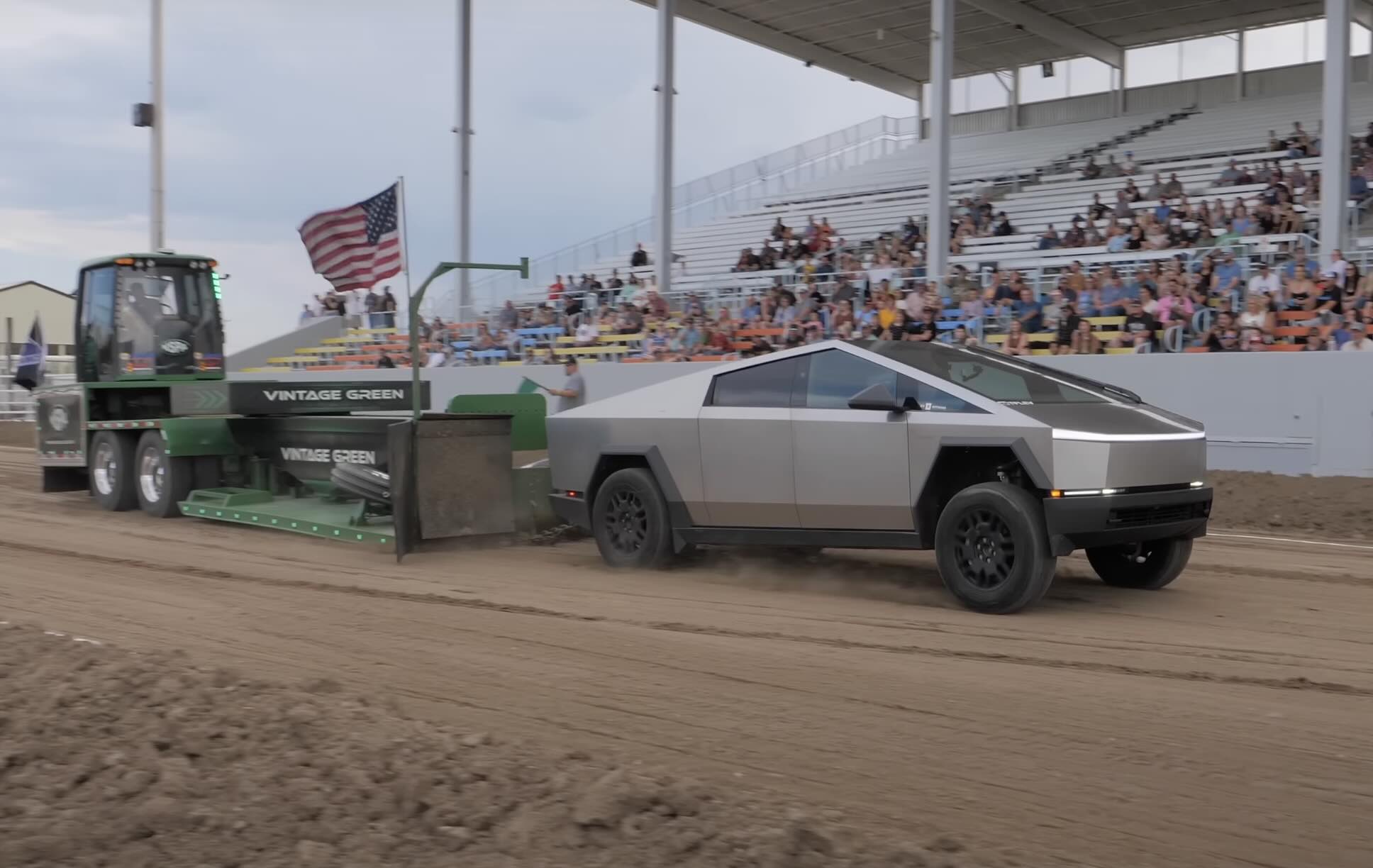 Tesla Cybertruck taken to tractor pull struggles to keep up with diesel-powered RAM Cummins