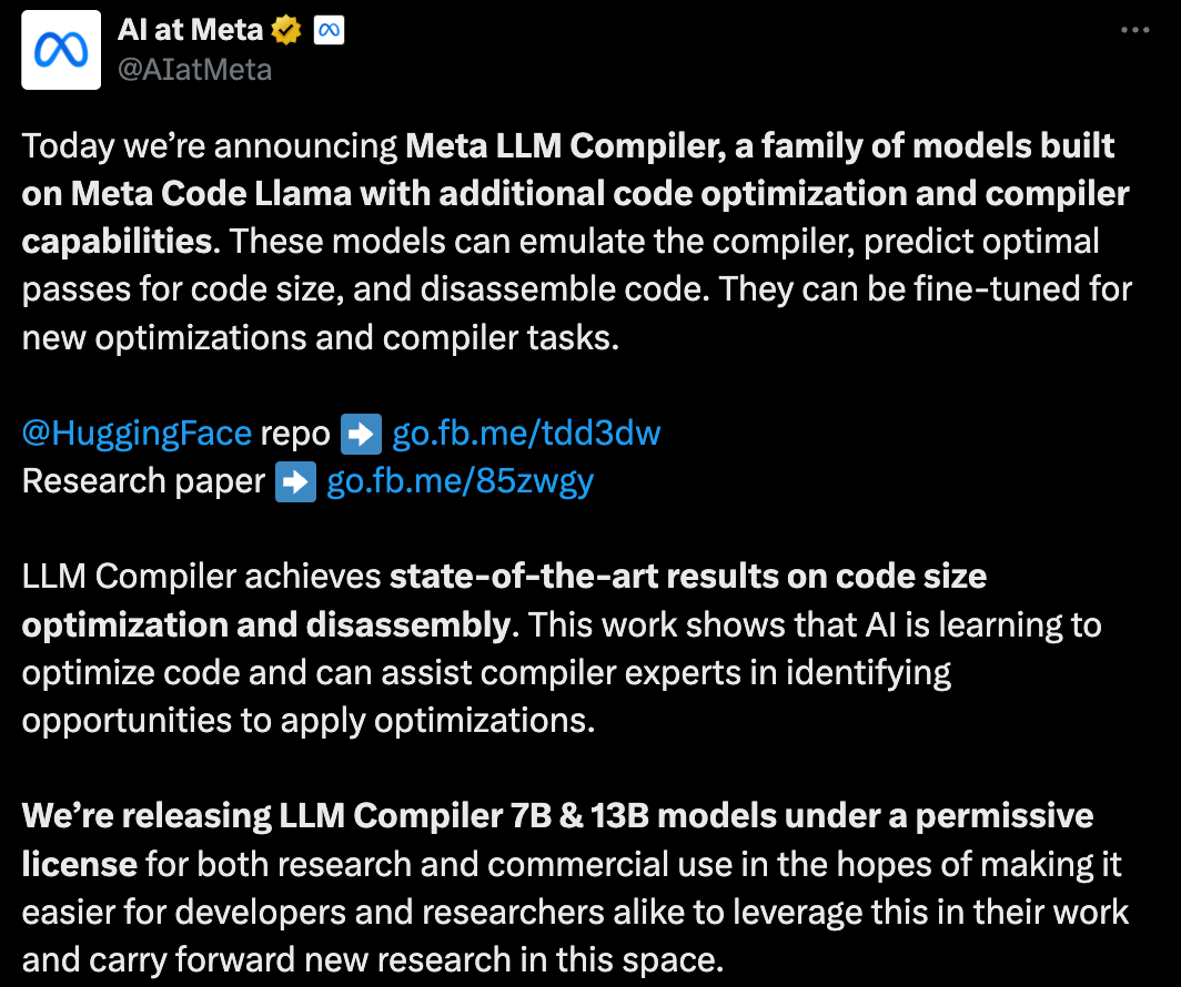 Developers are ecstatic! Meta’s latest release of LLM Compiler achieves 77% automatic tuning efficiency