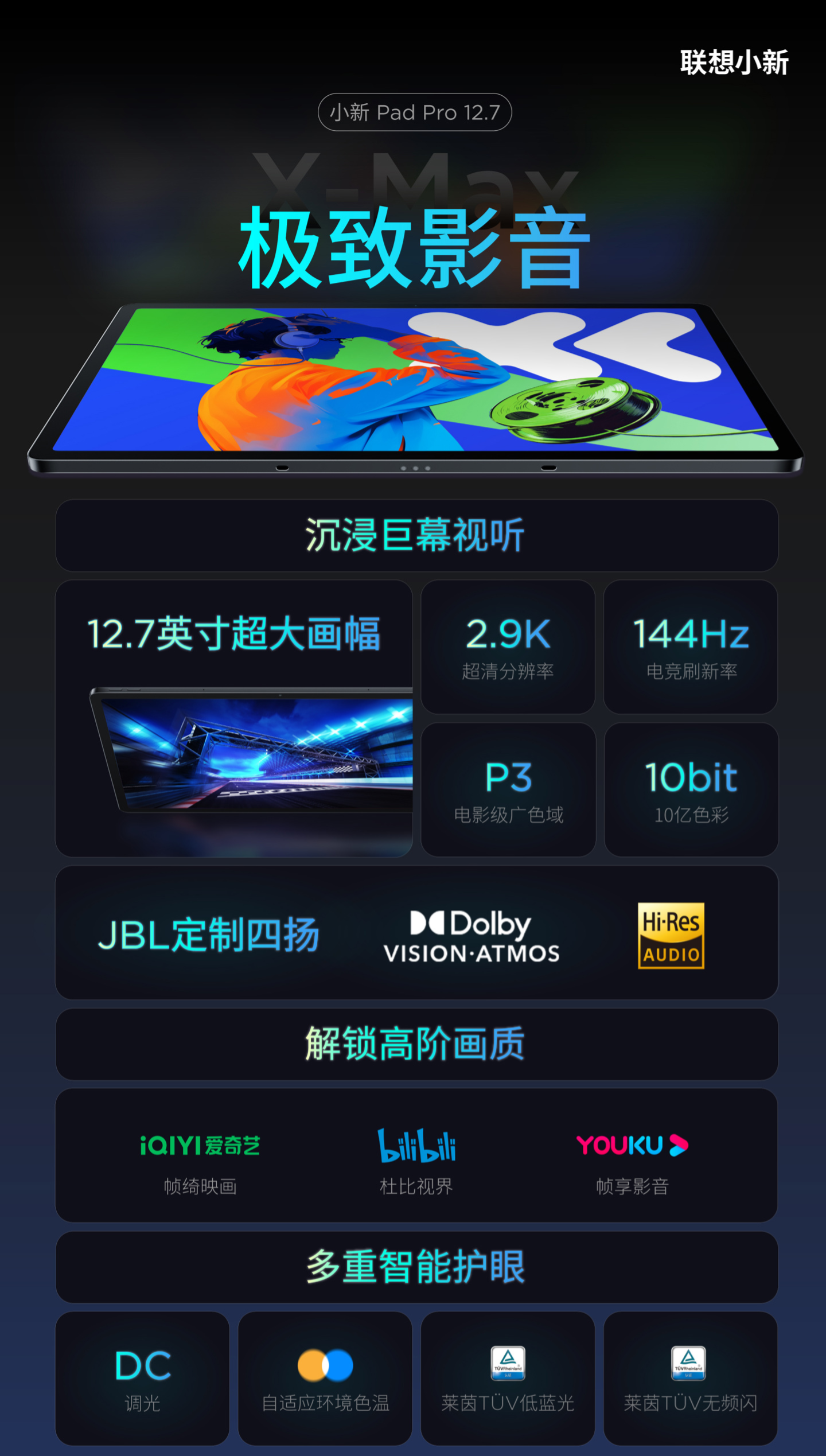两种型号配置，联想小新 Pad Pro 12.7 平板分普通版和舒视版
