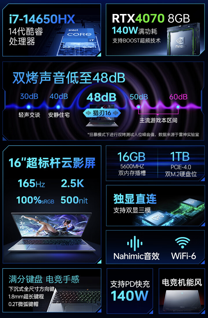 i7-14650HX + 16G + 1T + RTX4070 售 7999 元，雷神猎刃 16 游戏本新增配置 7 月 18 日首销