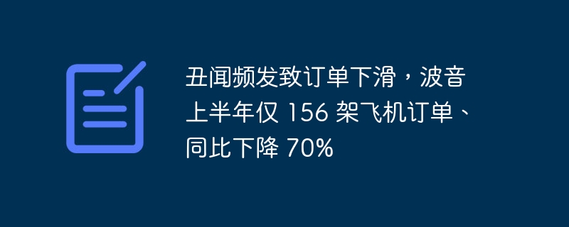 度重なる不祥事の影響でボーイングの受注は上半期に156機にとどまり、前年同期比70％減となった。