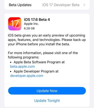 苹果 iOS / iPadOS 17.6 开发者预览版 Beta 4 发布