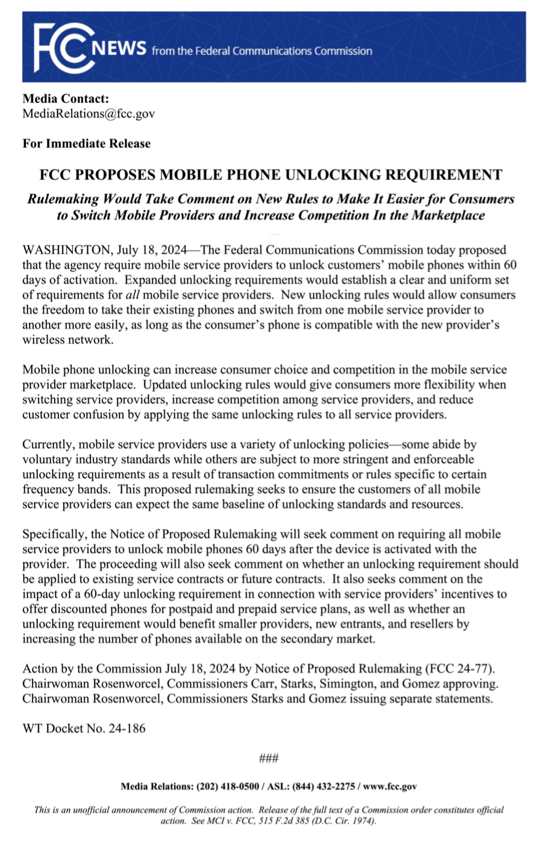 美版手机解锁更简单：fcc 发布拟议规则，要求运营商在激活 60 天内解锁