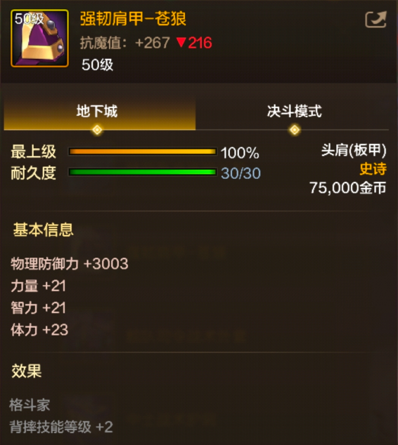 《地下城与勇士:起源》强韧肩甲-苍狼装备图鉴