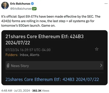 IC0 十年时间，以太坊现货 ETF 正式获批上市