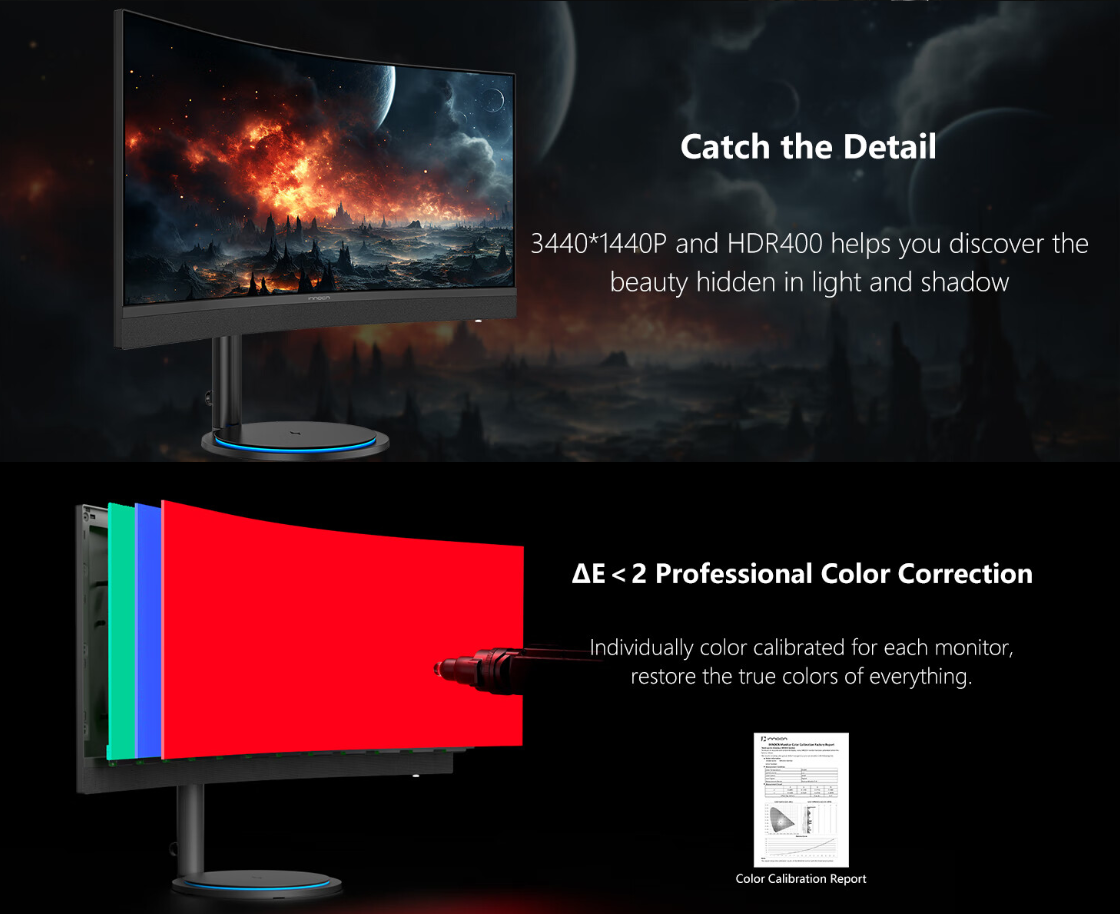 联合创新 34 英寸曲面带鱼屏显示器 34G1R 上市:1440p 165Hz、内置 2.1 音响,3999 元