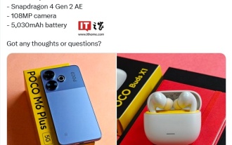8 月 1 日发布,小米 POCO M6 Plus 5G 手机以及 POCO Buds X1 耳机实物照曝光