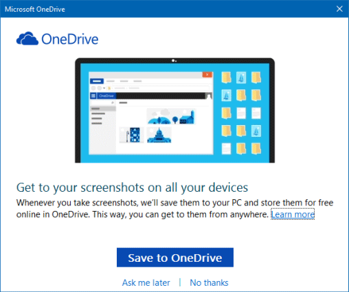 Cara Mendayakan atau Lumpuhkan Auto Simpan Tangkapan Skrin ke OneDrive