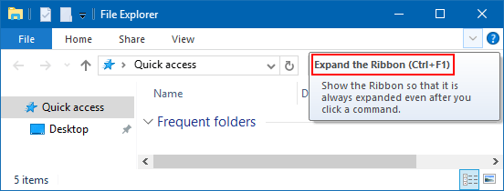 Minimieren oder erweitern Sie das Menüband des Datei-Explorers in Windows 10