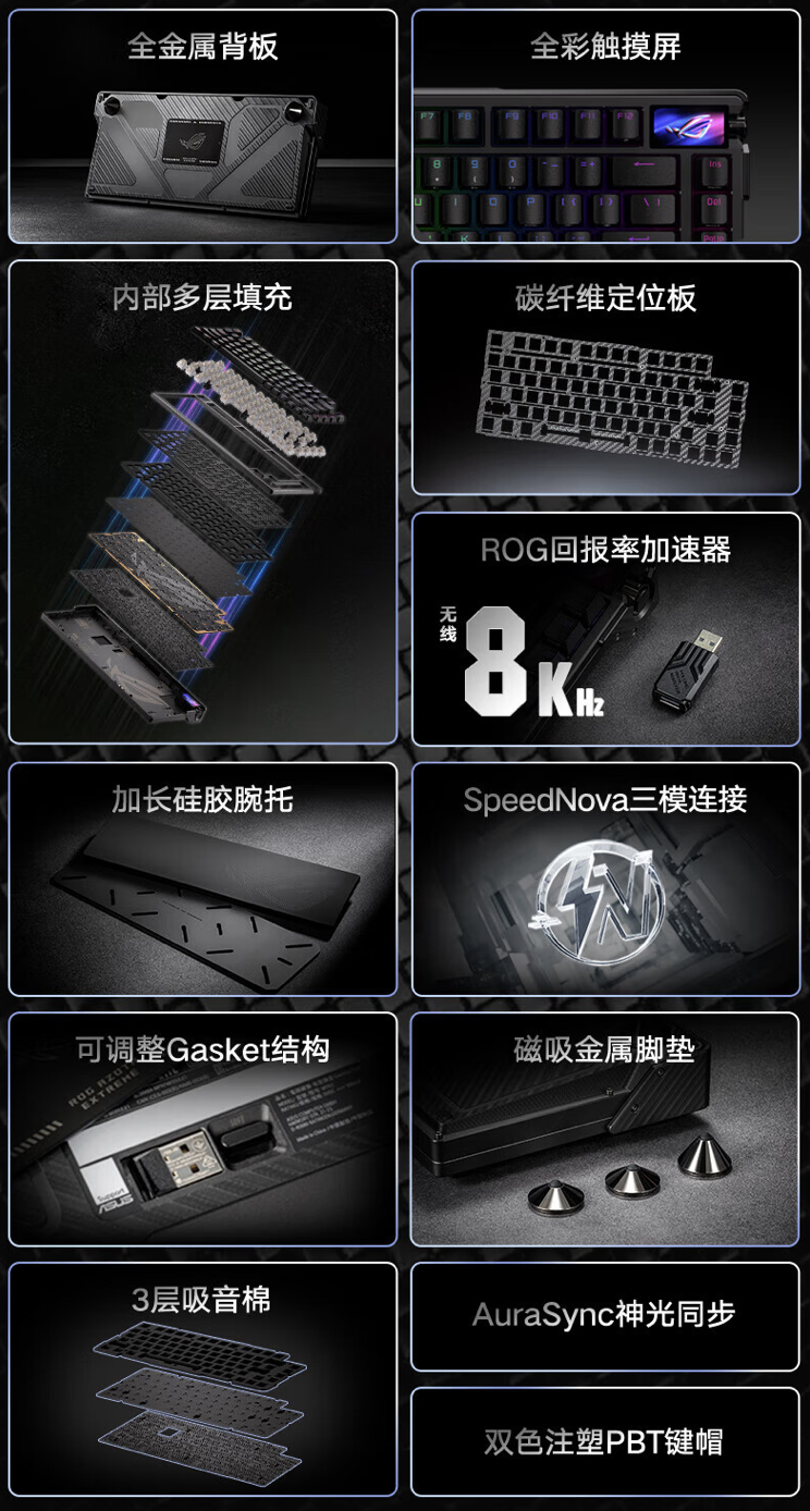 OLED 触摸副屏 + 无线 8KHz 回报率：ROG 夜魔 Extreme 三模机械键盘 3599 元首销