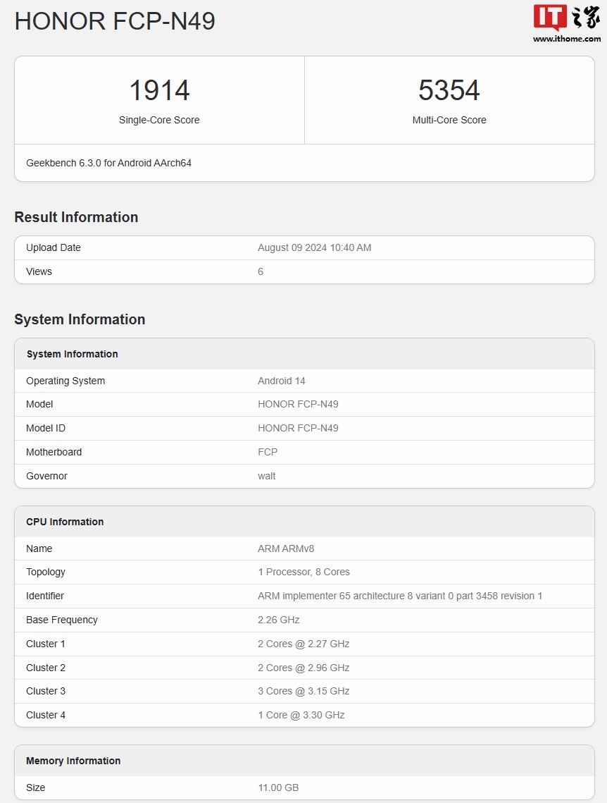 Honor Magic V3 foldable screen phone will be released overseas, international version appears on GeekBench