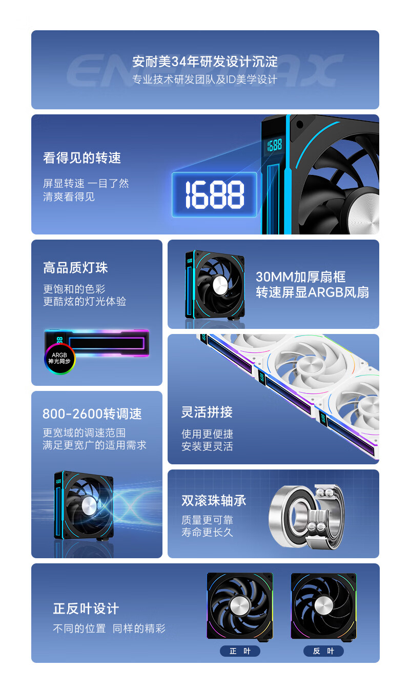 扇框无限镜 + 转速数显，安耐美推出 30mm 加厚积木风扇 CL30