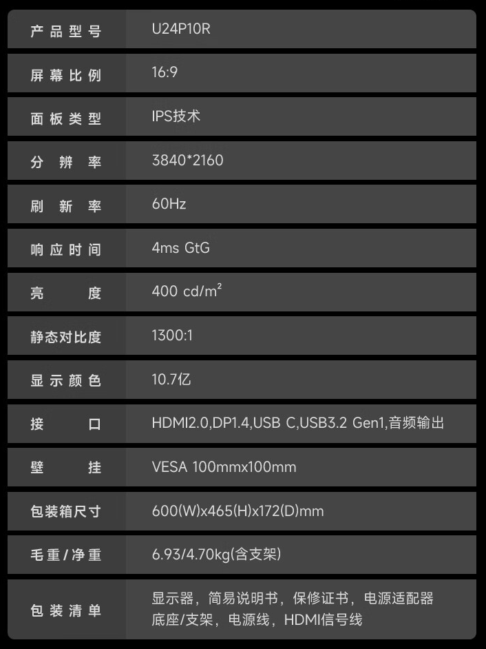 AOC 推出“U24P10R”23.8 英寸显示器：4K 60Hz + 90W PD USB-C，1699 元