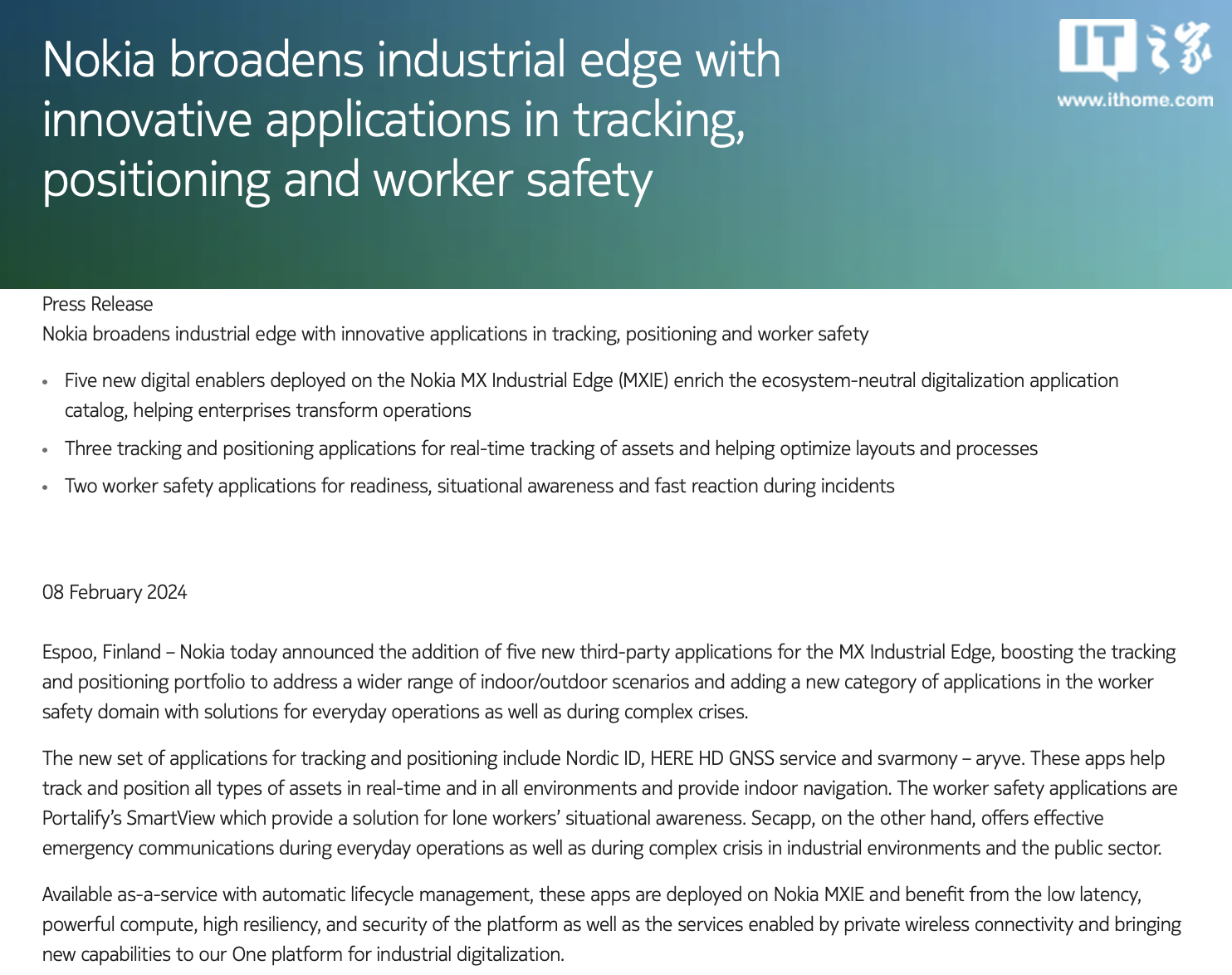 Nokia mengumumkan kerjasama dengan HERE Maps untuk menggunakan sistem satelit GNSS untuk meningkatkan keupayaan kedudukan dan pengesanan dalam industri kawalan industri