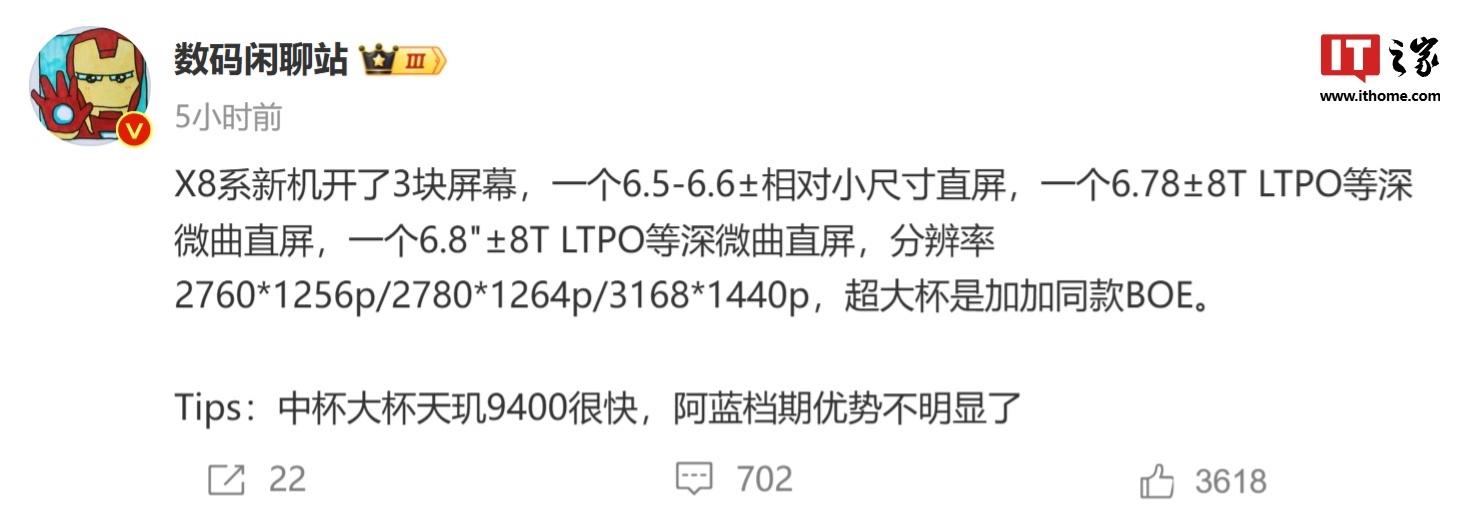 消息指出OPPO Find X8系列手機擁有三種尺寸機身，超大杯採用一加同款京東方屏