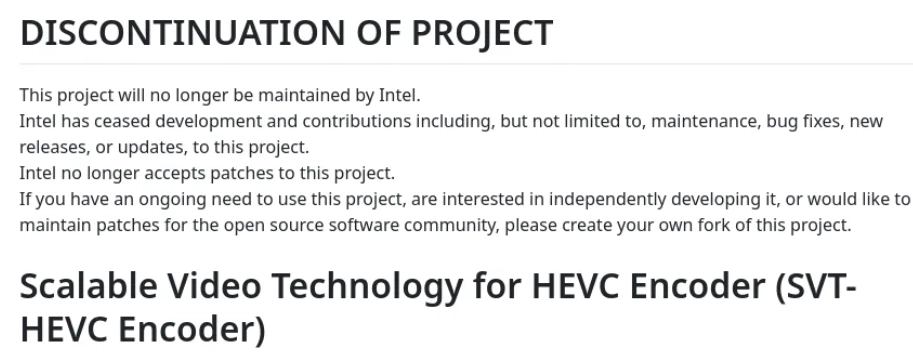 Intel terminates SVT-HEVC open source video encoder project